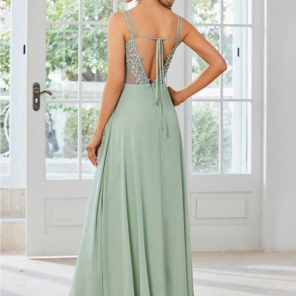 NEW Convertible Chiffon Lace Open Back Spaghetti Straps Bridesmaid Dress - Picture 2 of 8